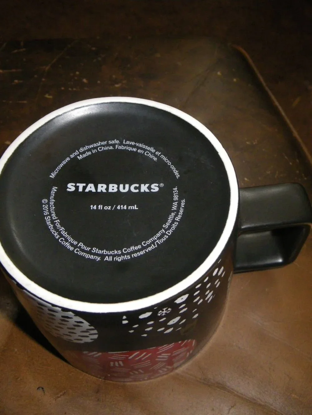 2016 Starbucks Matte Black Finish w/ Holiday Ornaments 14 oz Coffee Mug
